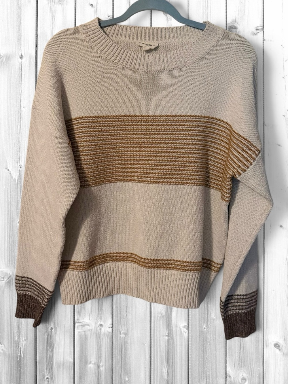 🌼eesome Neutral Crewneck Sweater with Brown Stripes